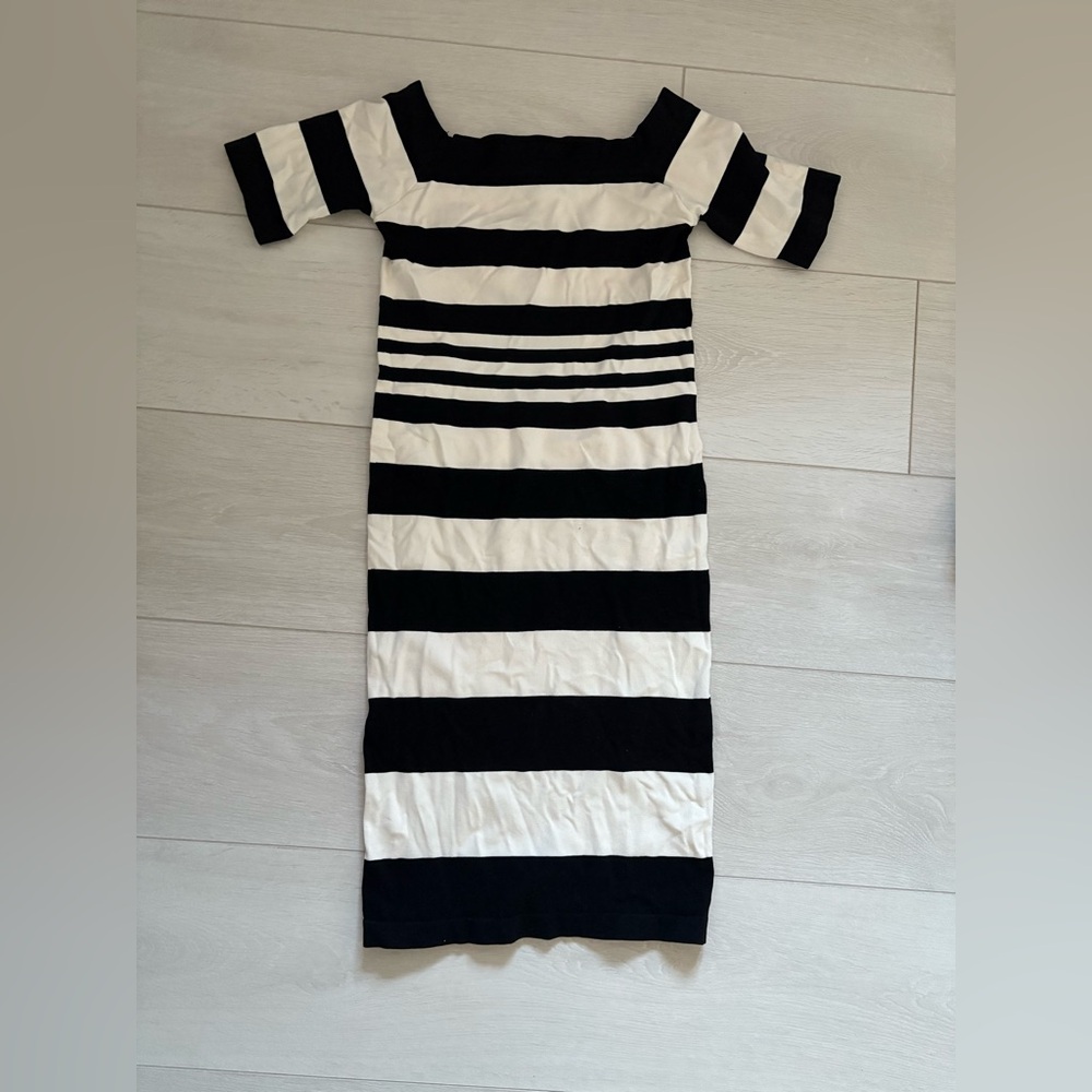 BEBE Black and White Striped Dress Small